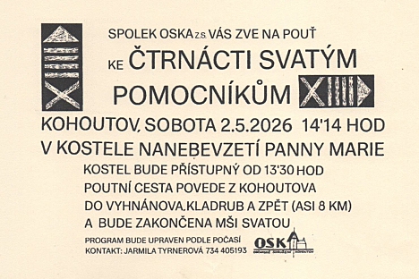 Pozvánka na pouť v Kohoutově: Spolek OSKA připravil cestu i mši svatou