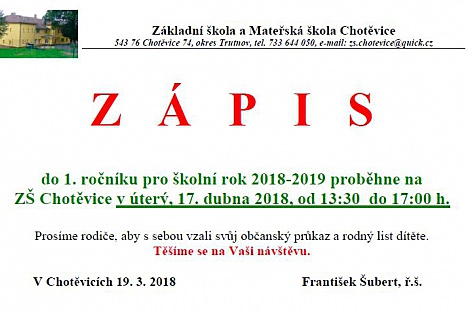 Zápis do 1. ročníku