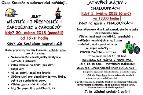 Slet čarodejnic a stavění májky v chaloupkách