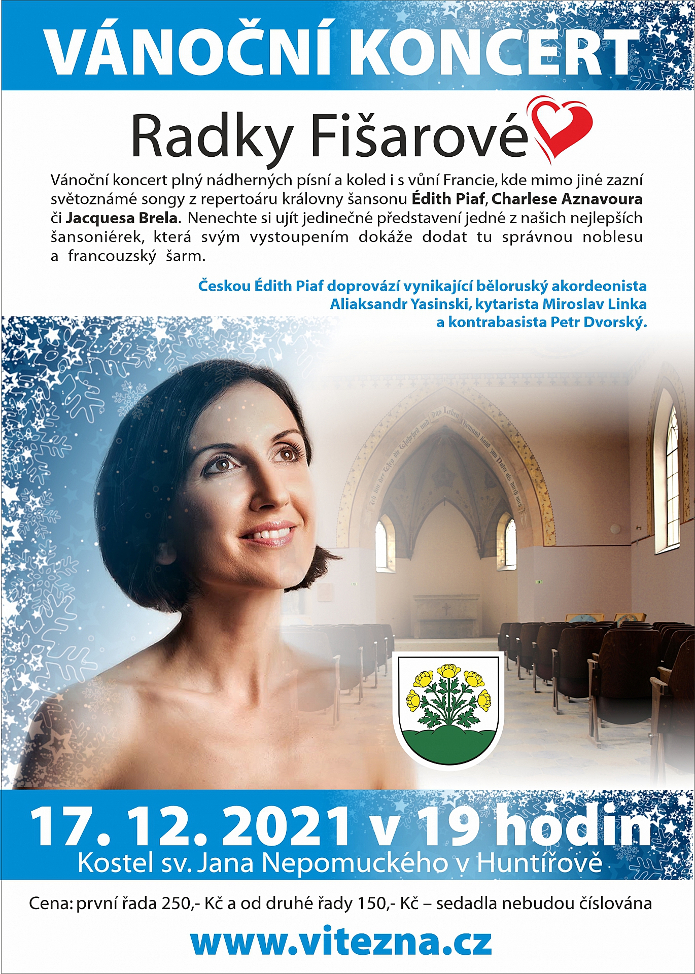Vánoční koncert Radky Fišarové v kostele sv. Jana Nepomuckého v Huntířově